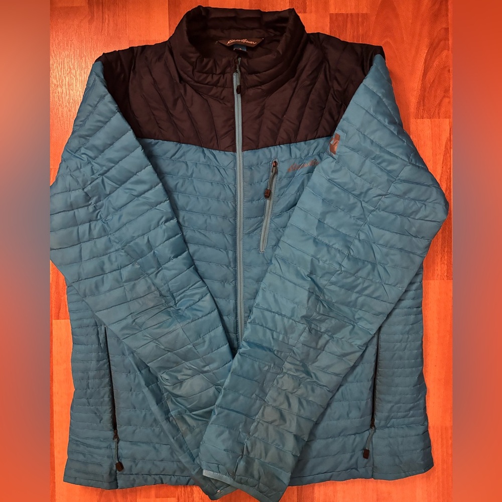 Eddie Bauer Jacket Mens Large Blue First Ascent Puffer EB 800 Stormdown Fill Zip